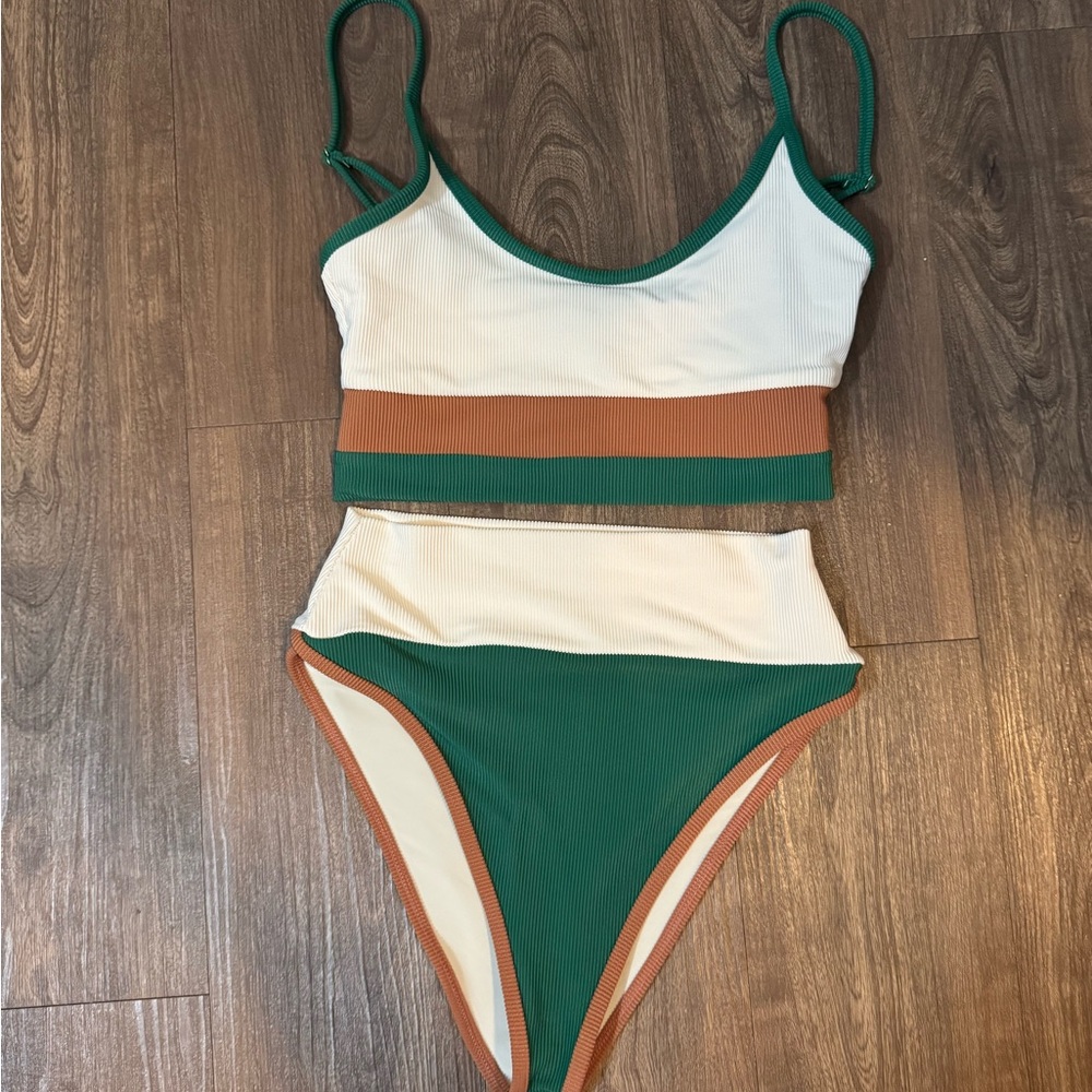 Beach Riot Green, Cream, and Brown One Piece